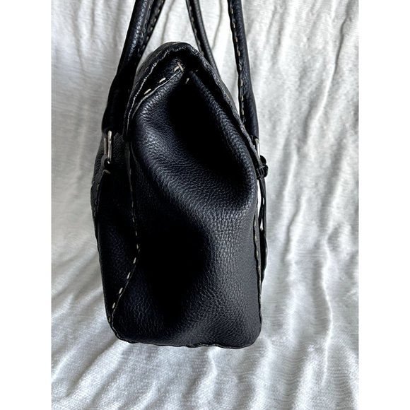 Fendi Selleria Linda Med. Satchel in Black Pebble Grain Leather w/Running Stitch - Picture 10 of 11